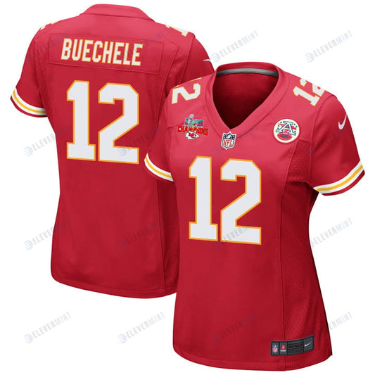 Shane Buechele 12 Kansas City Chiefs Super Bowl LVII Champions 3 Stars Women Game Jersey - Red