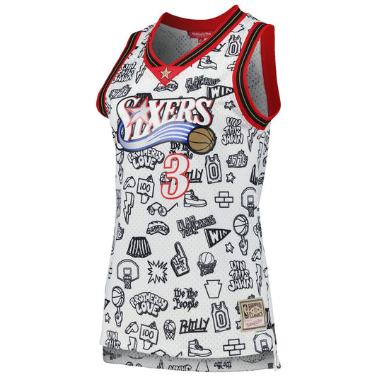 Women's Allen Iverson Mitchell & Ness 76ers 2000 Doodle Swingman Jersey - White