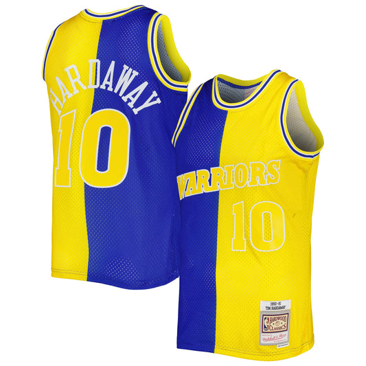 Tim Hardaway Golden State Warriors Mitchell & Ness Hardwood Classics 1990/91 Split Swingman Jersey - Royal/Gold