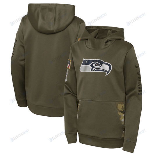 Seattle Seahawks Youth 2022 Salute To Service Performance Pullover Hoodie - Olive