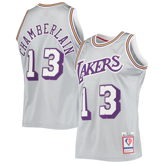 Wilt Chamberlain Los Angeles Lakers Mitchell & Ness 75th Anniversary 1971/72 Hardwood Classics Swingman Jersey - Silver