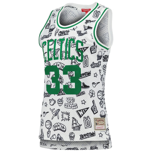 Women's Larry Bird Mitchell & Ness Celtics 1985 Doodle Swingman Jersey - White